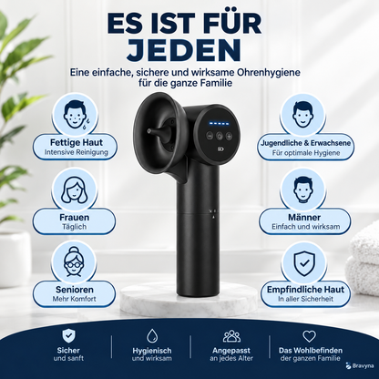 Ohrenreiniger 2-in-1 · Reinigung & Warmlufttrocknung